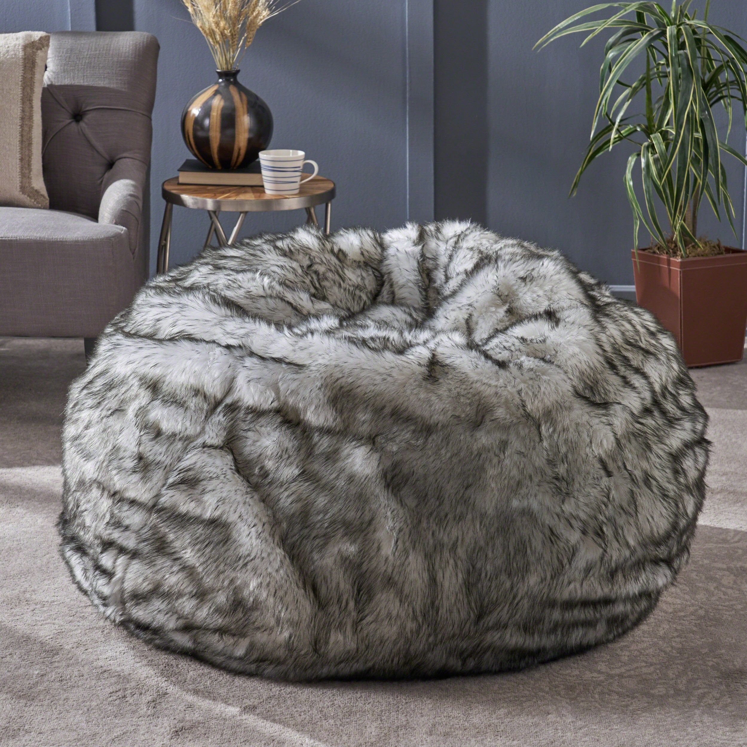 Leslie Modern 3 Foot Faux Fur Bean Bag Cover