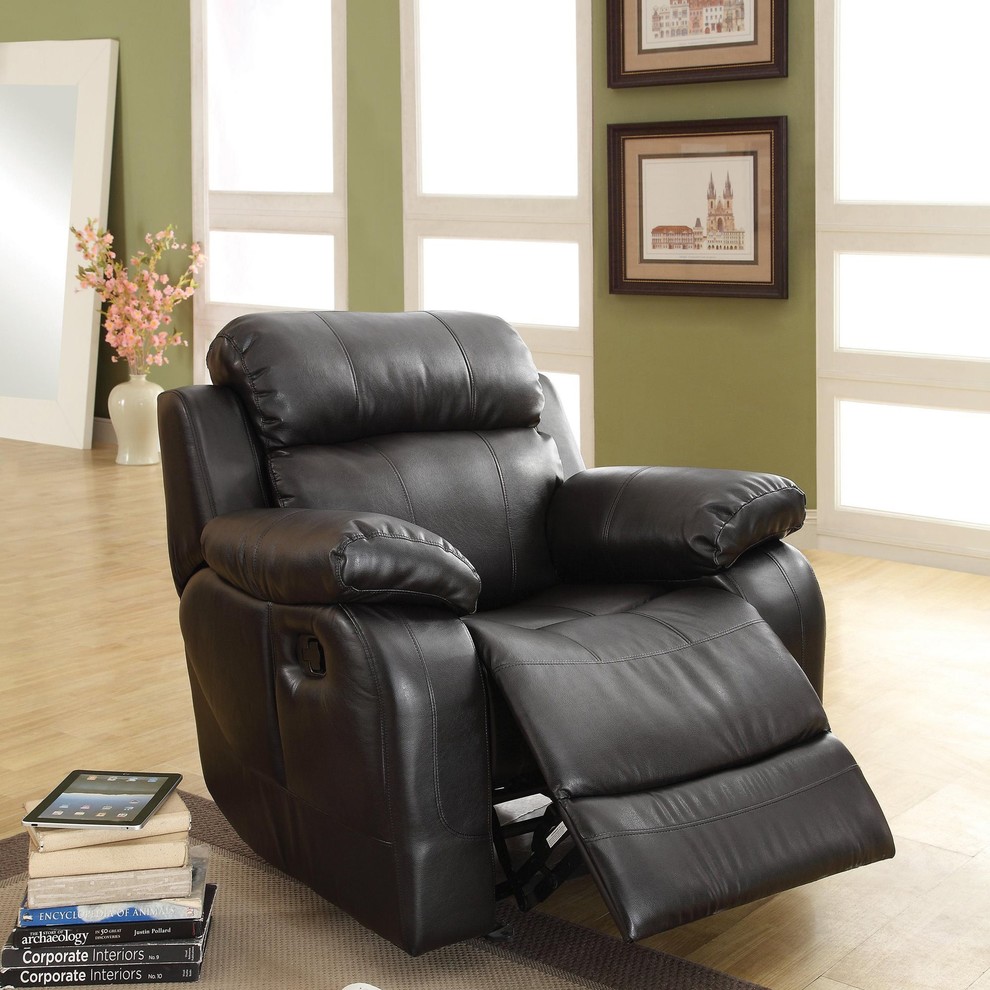 Manque Glider Recliner Chair  Black Leather   Contemporary   Recliner Chairs   by AMOC  Houzz