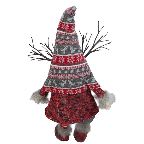 30 Gray and Red Christmas Gnome with LED Antlers and Dangling Legs