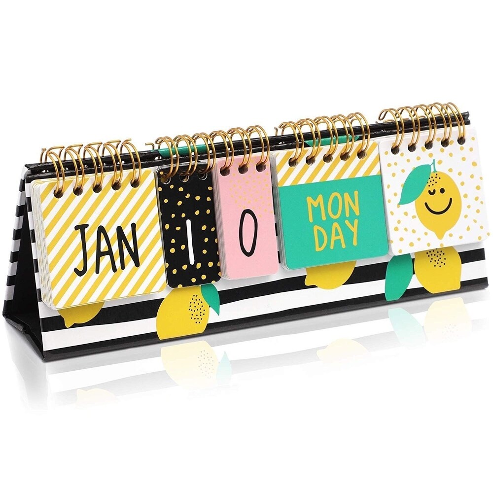 Lemon Desktop Standing Flip Calendar  Self Standing Standup Daily Scheduler for Office Desk Home School  8.7 x 3 Inches