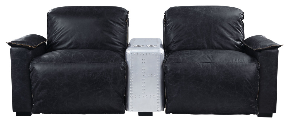 ACME Misezon Power Recliner in Black Top Grain Leather  ampAluminum   Industrial   Loveseats   by Homesquare  Houzz