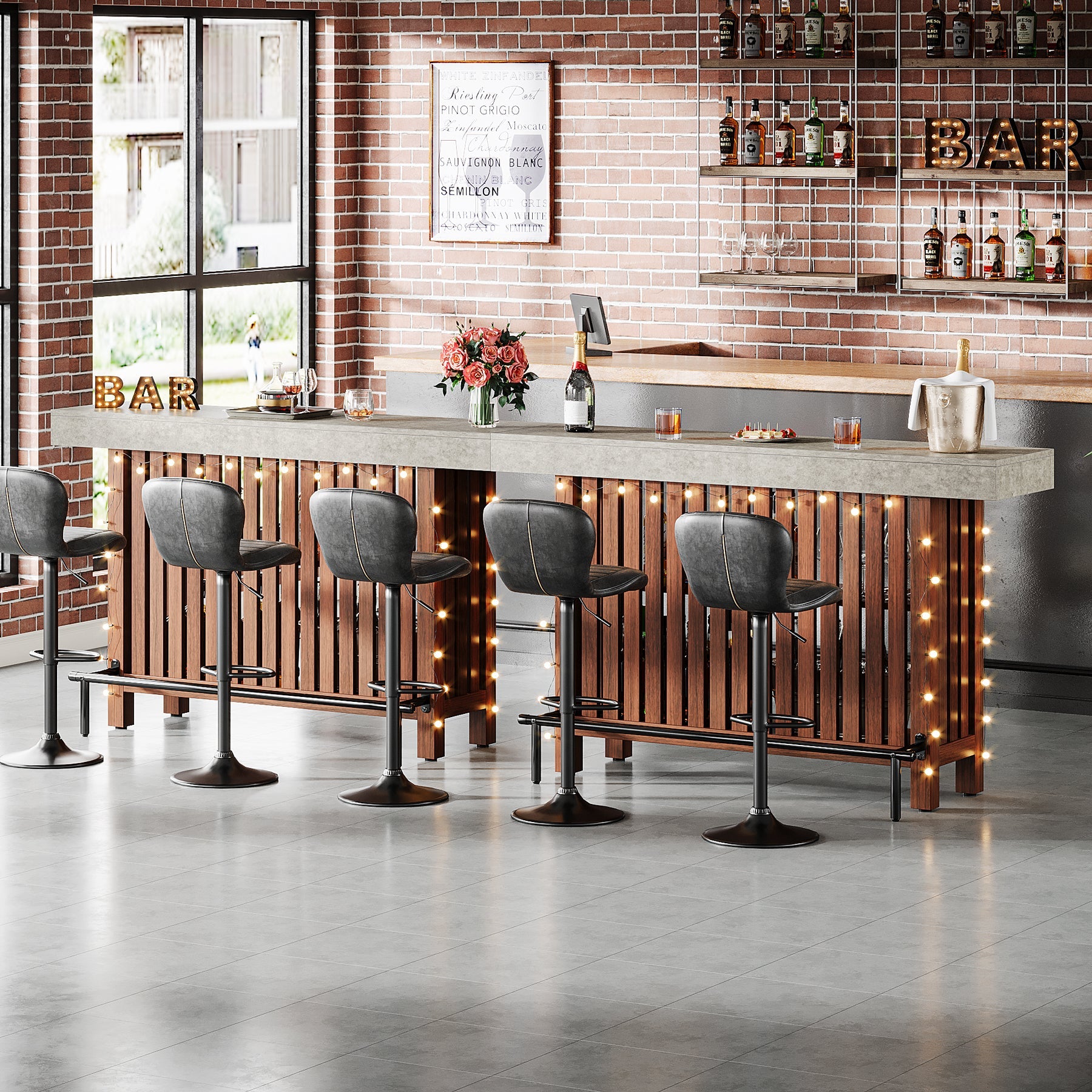 Home Bar Unit, Modern 2-Tier Bar Table with Footrest