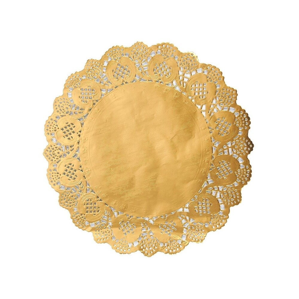 60 Pack Round Paper Doily Lace Placemats for Cake Dessert  Gold 12\