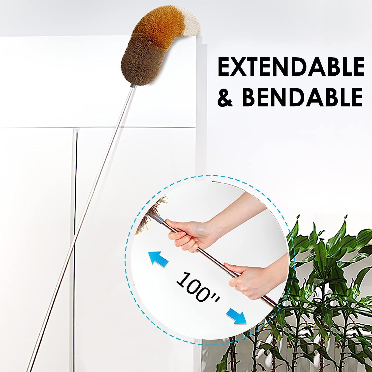 BOOMJOY Microfiber Feather Duster with Extendable Pole, 100