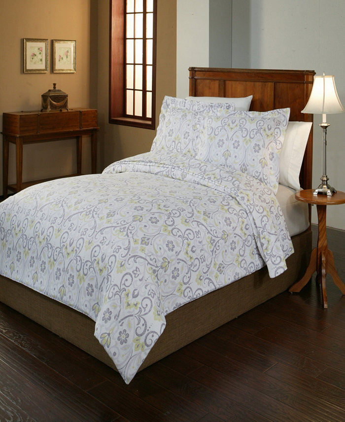 Pointehaven Meadow Print Luxury Size Cotton Flannel Duvet Cover Set， Twin Twin XL