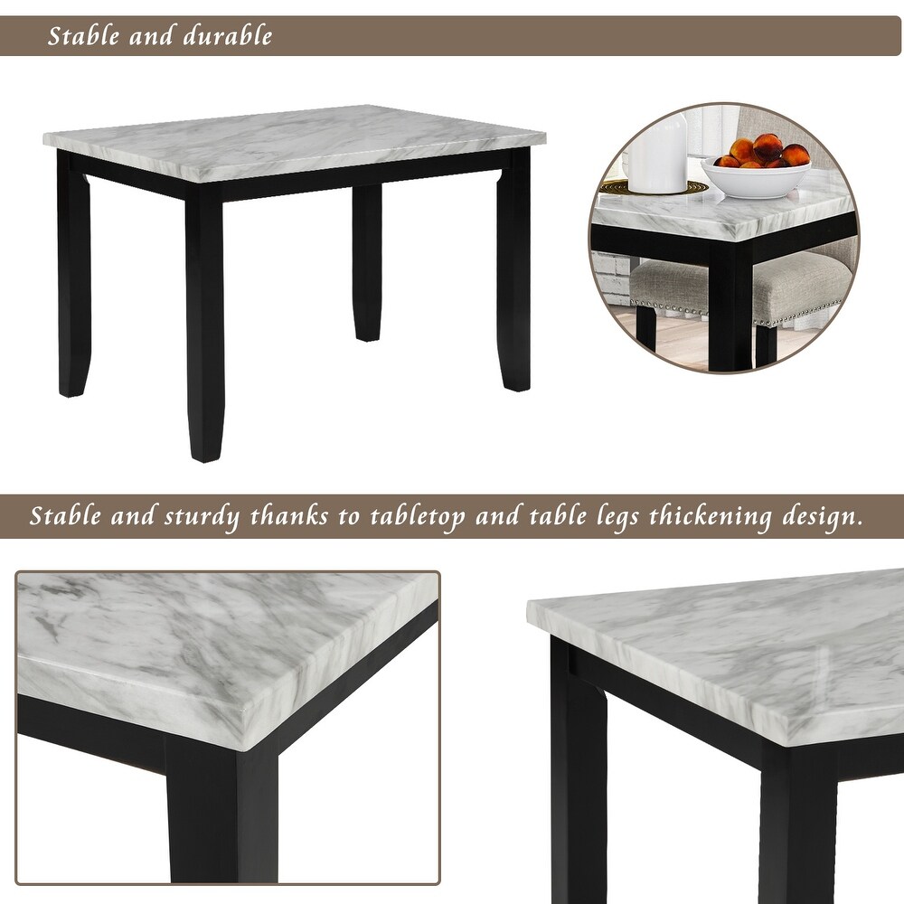 Faux Marble 5 Piece Dining Set Table