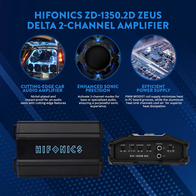 Hifonics Zeus Delta 1 350 Watt Compact 2 Channel Nickel Plated Mobile Car Audio Amplifier With Auto Turn On Feature Zd 1350 2d Black