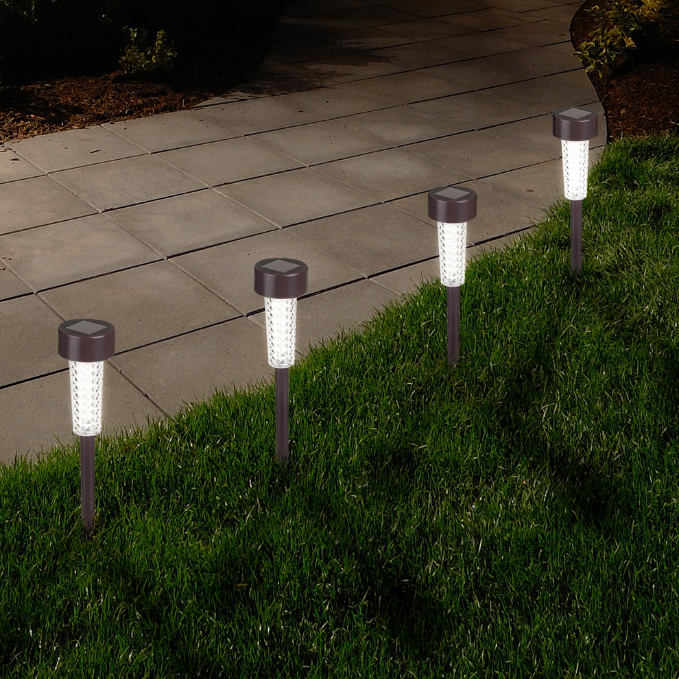 Pure Garden Textured LED Solar Path Lights  Bronze  Set of 6   Transitional   Path Lights   by Trademark Global  Houzz