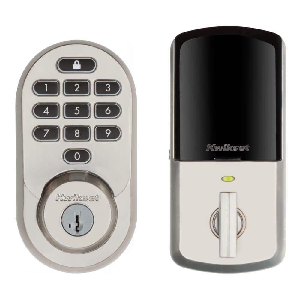 Kwikset Nickel Keypad Wi-Fi HALO Satin Electronic Single-Cylinder Smart Lock Deadbolt Featuring SmartKey Security 938WIFIKYPD15SM