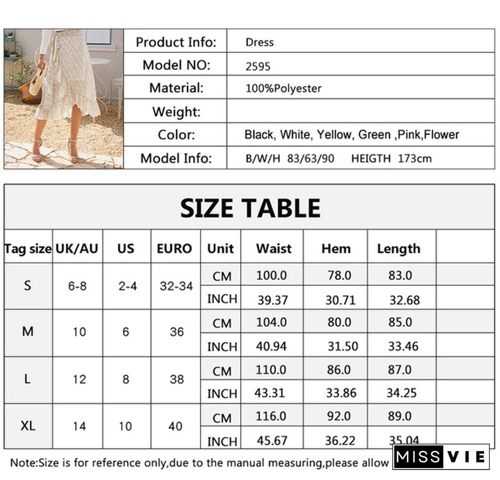 Summer Women Lace Up Split Boho Floral Print Irregular Dress Chiffon Skirt Holiday Beach Maxi Dress