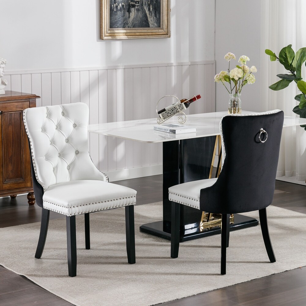 Set of 2 Modern High End Tufted Solid Wood Upholstered Dining Chair with Nailhead Trim