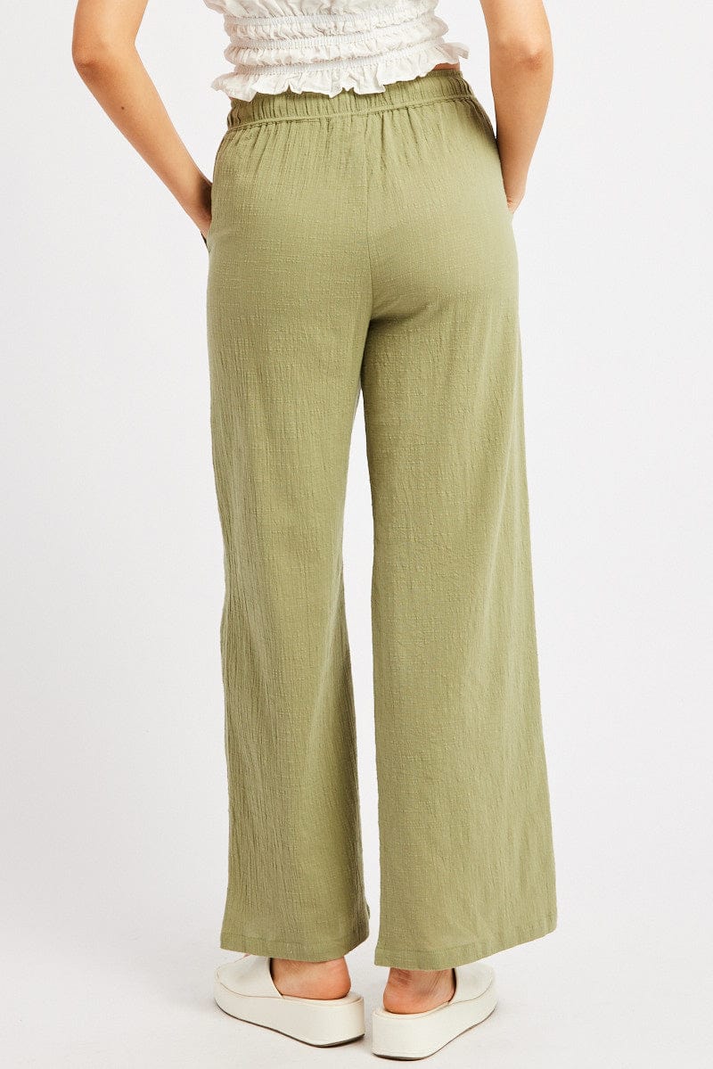 Green Wide Leg Pants High Rise