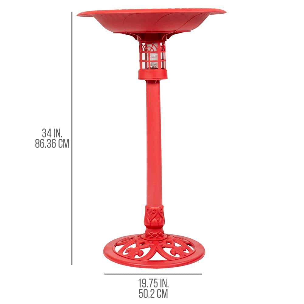 SunRay Beacon Point Solar Lighted Bird Bath in Red 841011