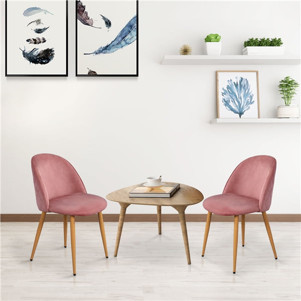 SMILE MART 2pcs Mid Century Upholstered Velvet Dining Chairs， Pink