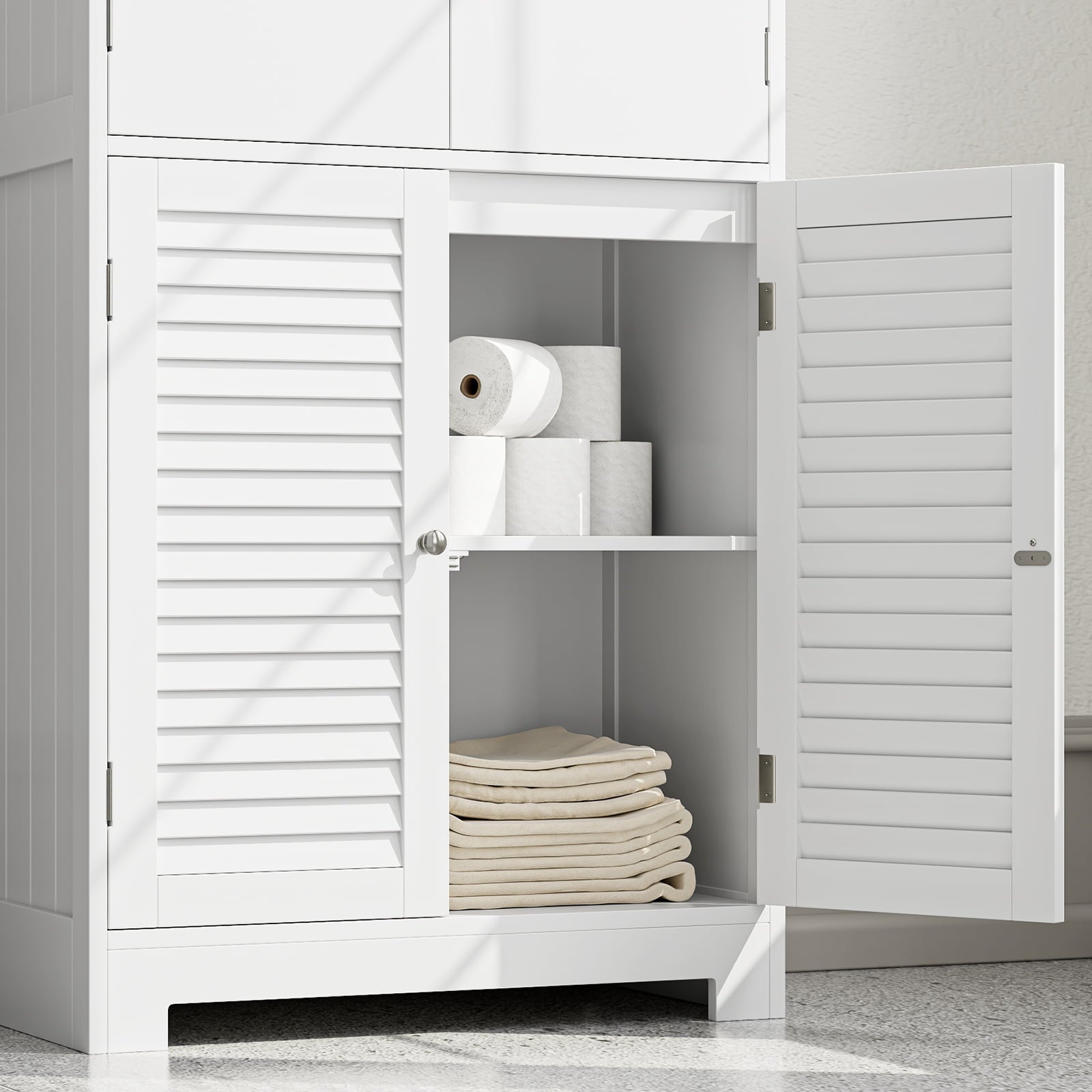 Homfa 6 Doors Linen Storage Cabinet, Wood Tall Cabinet Cupboard for Bathroom, White