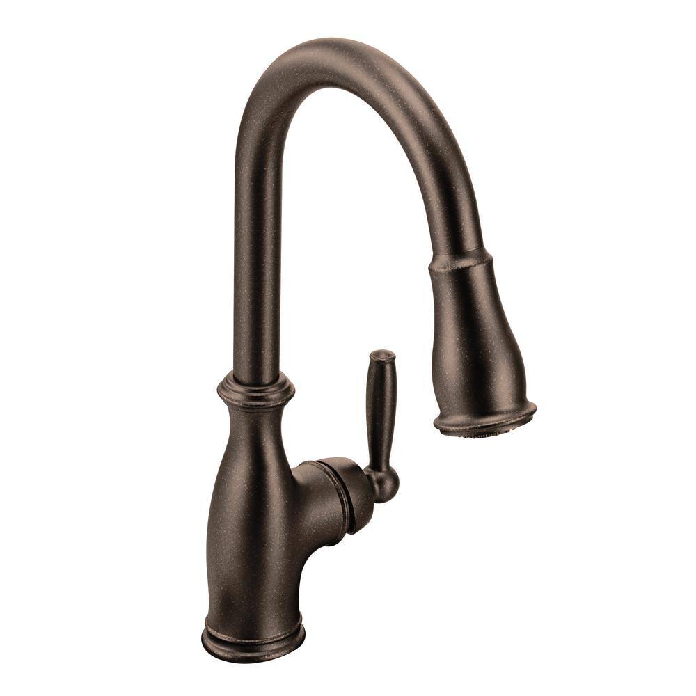 MOEN Brantford Single-Handle Pull-Down Sprayer Kitchen Faucet with Reflex and Power Boost in Oil Rubbed Bronze 7185ORB