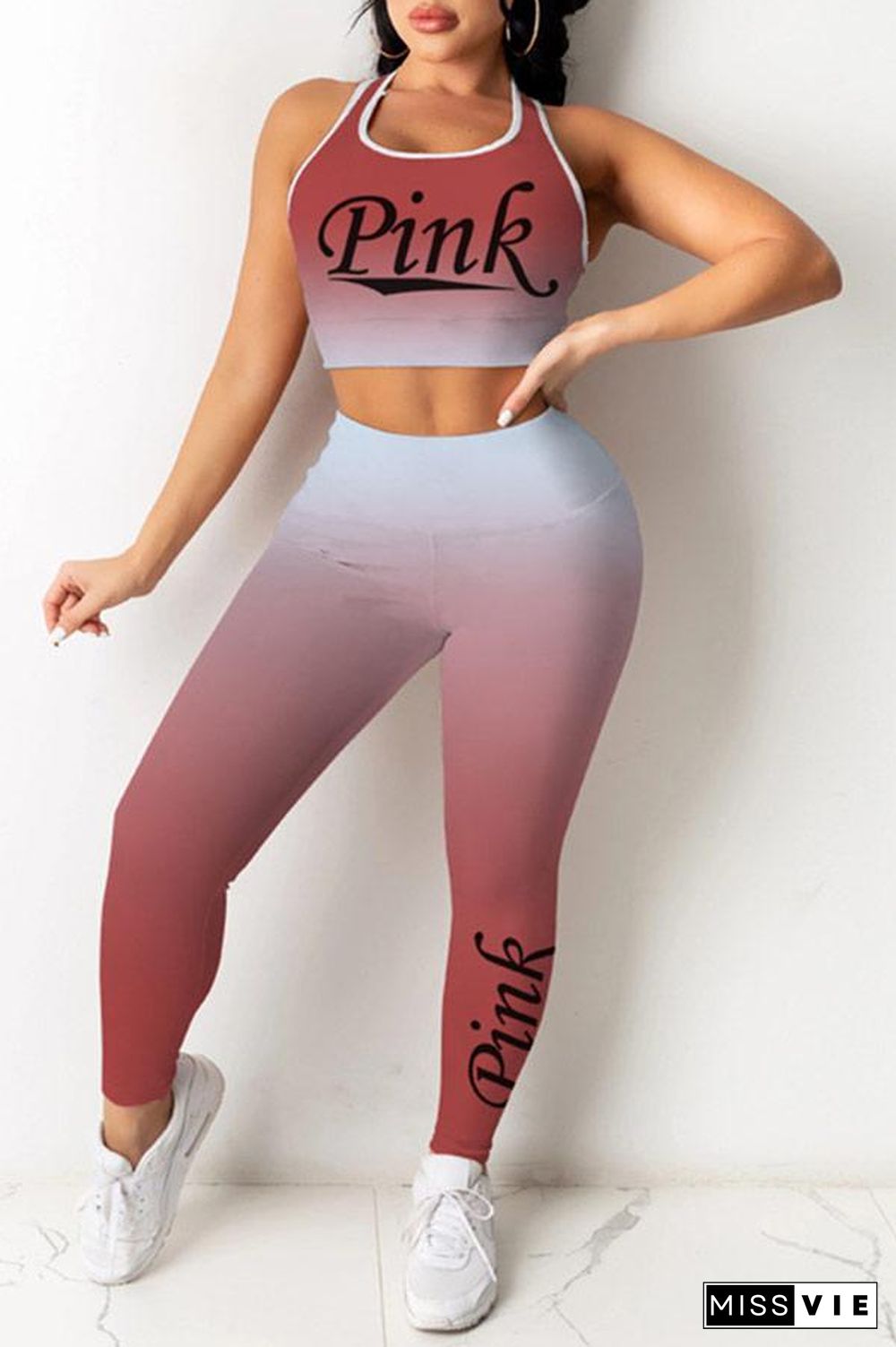 Casual Letter Print Vests Pants Set