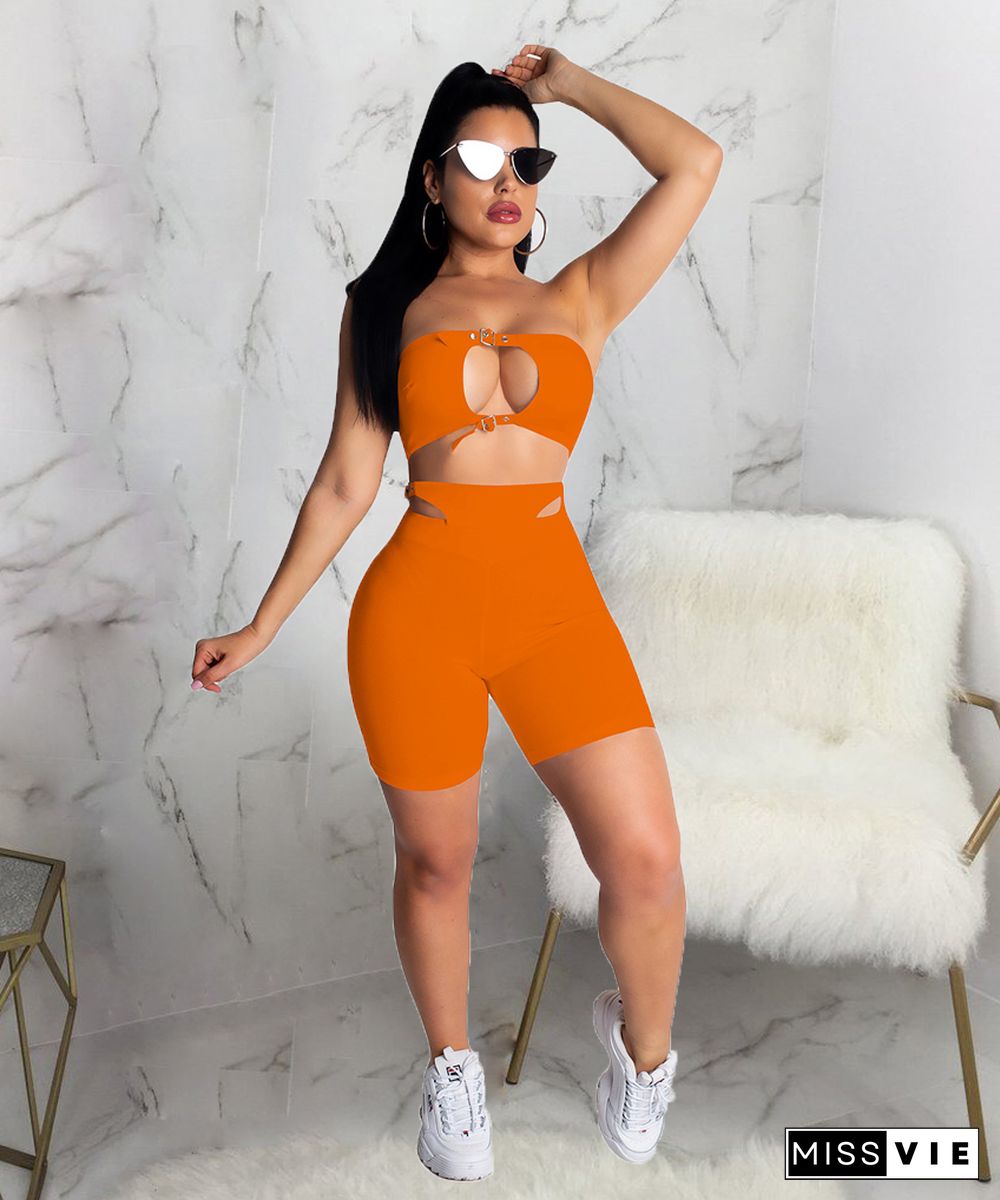 5XL Plus Size Strapless Crop Tops Bodycon Shorts Set