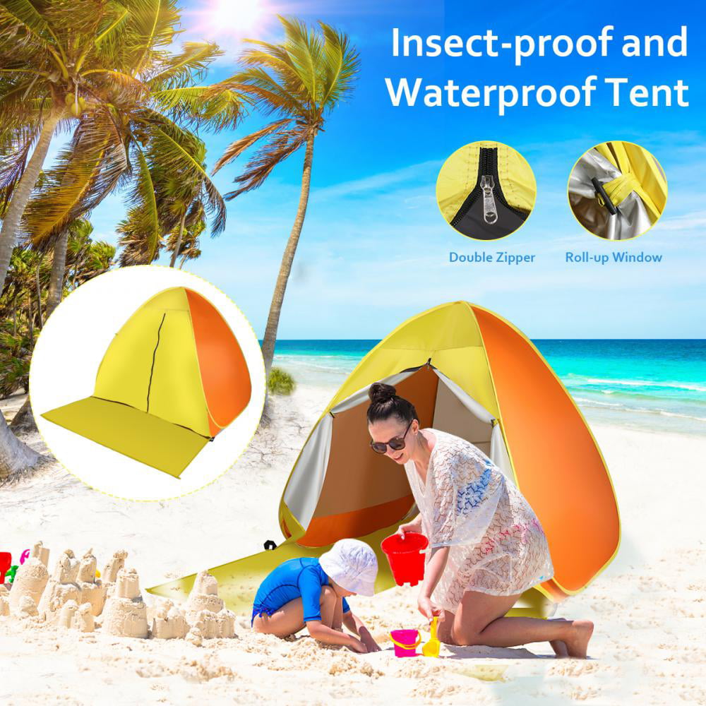 Pop Up Beach Tent， Mini Size Beach Shelter Tent for UPF 50 UV Protection， Instant Portable Beach Sun Shade Tent with Carry Bag