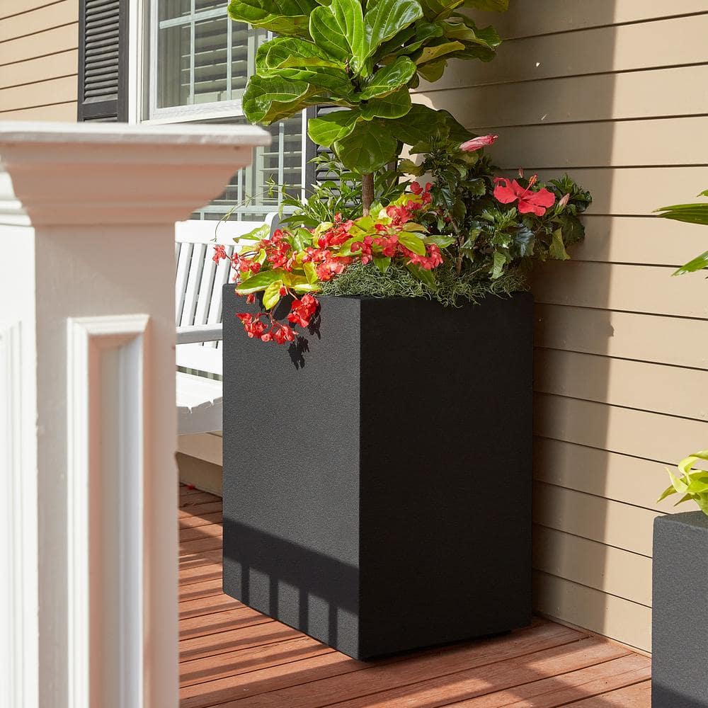 PolyStone Planters Cozumel Column 23 in. x 30 in. Slate Gray Composite Planter 5007