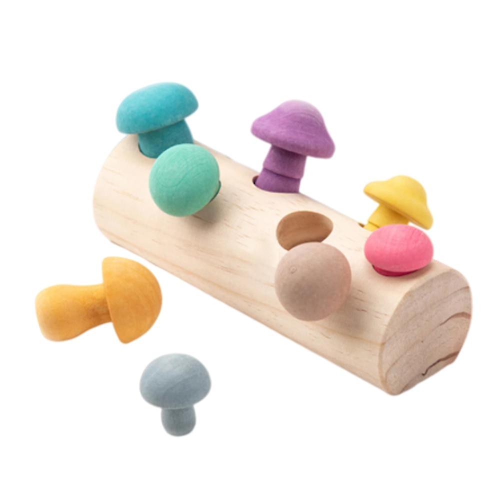 Wooden Rainbow Blocks Mushroom Picking Game Educational Toys Baby Matching Assembly Grasp Toys