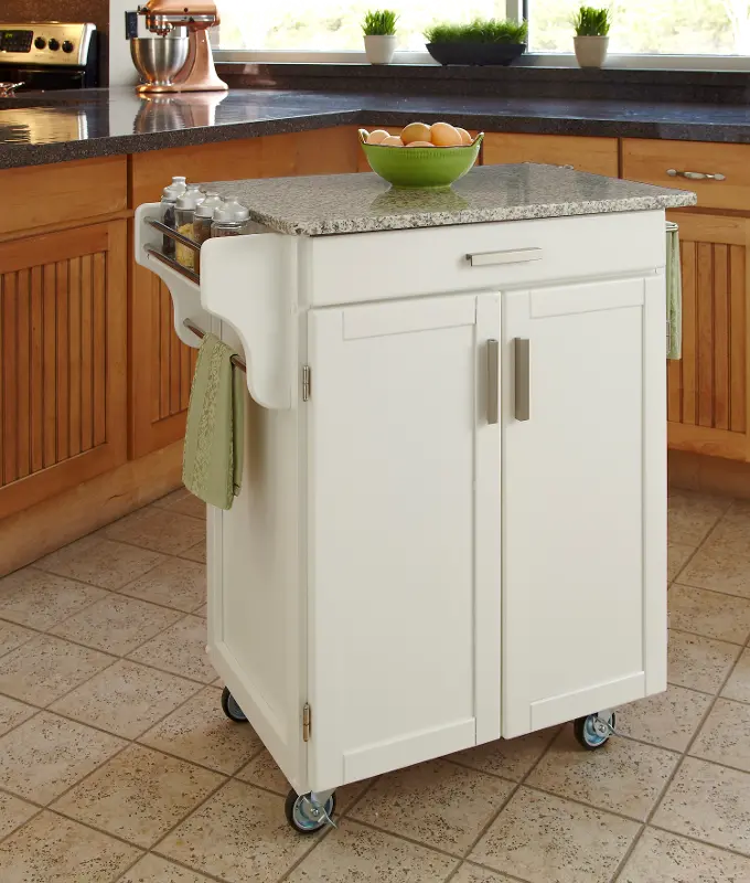 White Kitchen Cart with White and Black Granite Top - Create-a-Cart