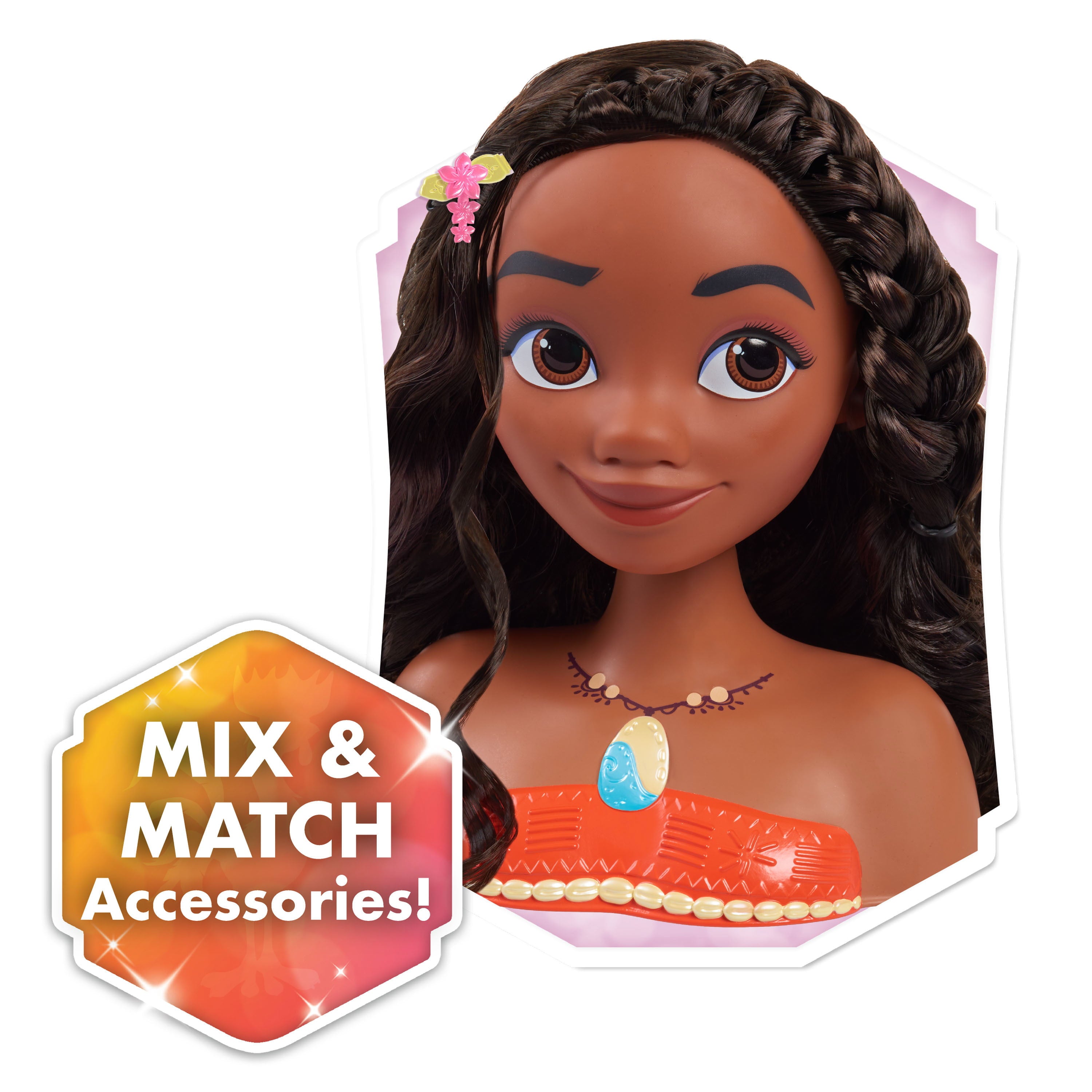 Disney Princess Moana Styling Head, 18-pieces, Pretend Play, Officially Licensed Kids Toys for Ages 3 Up, Gifts and Presents