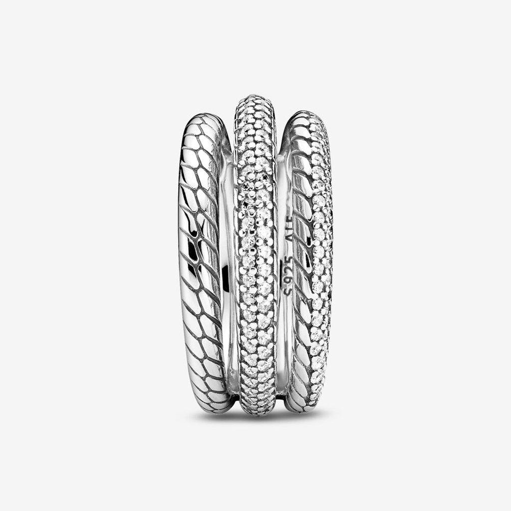 PANDORA  Triple Band Pavé Snake Chain Pattern Ring