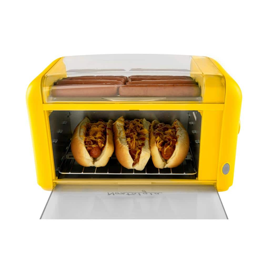 Nostalgia Yellow Hot Dog Roller with 2-Cooking Racks OMHDRTO8YW