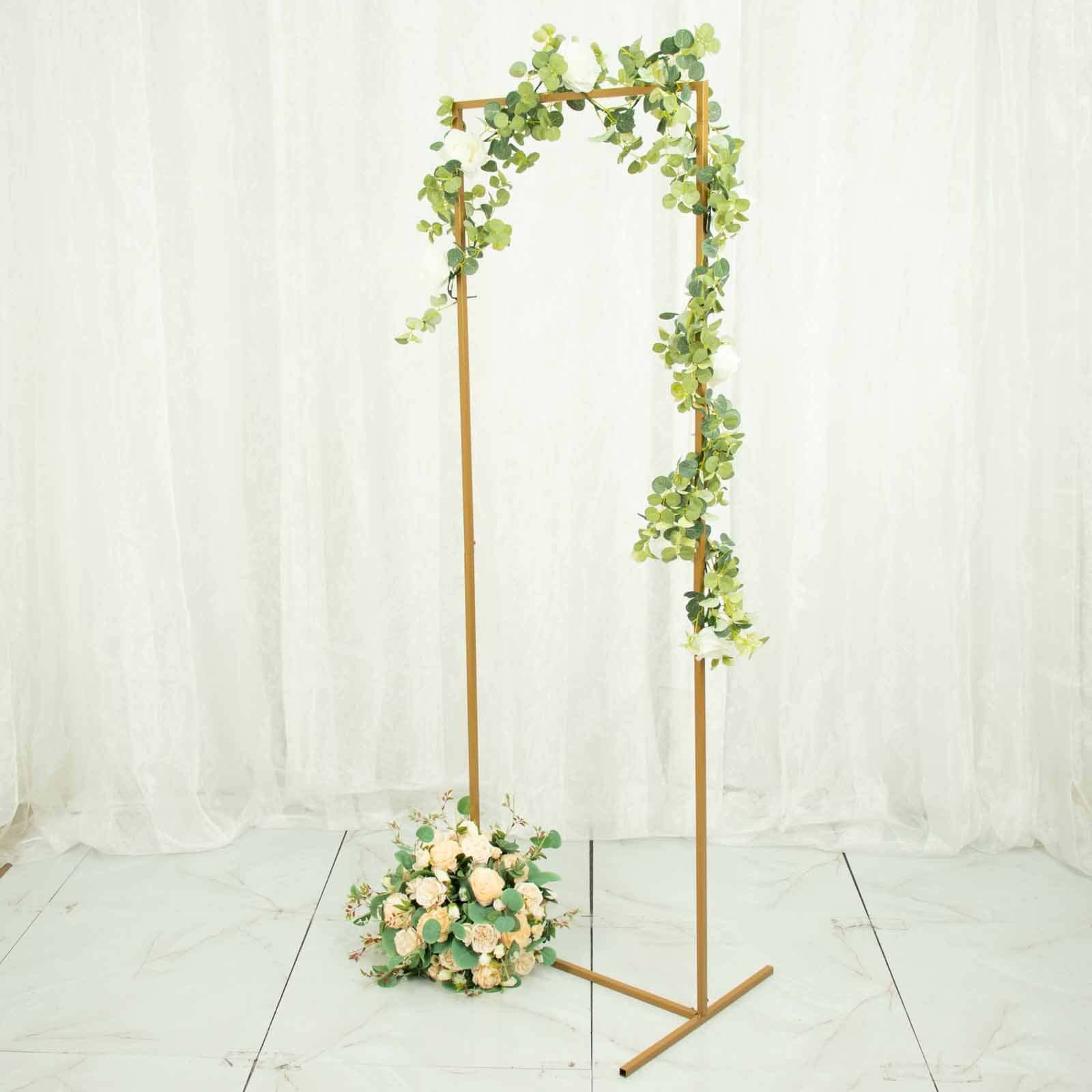 Gold Metal Frame Wedding Arch, Rectangular Backdrop Stand, Floral Display Frame 5.5ft