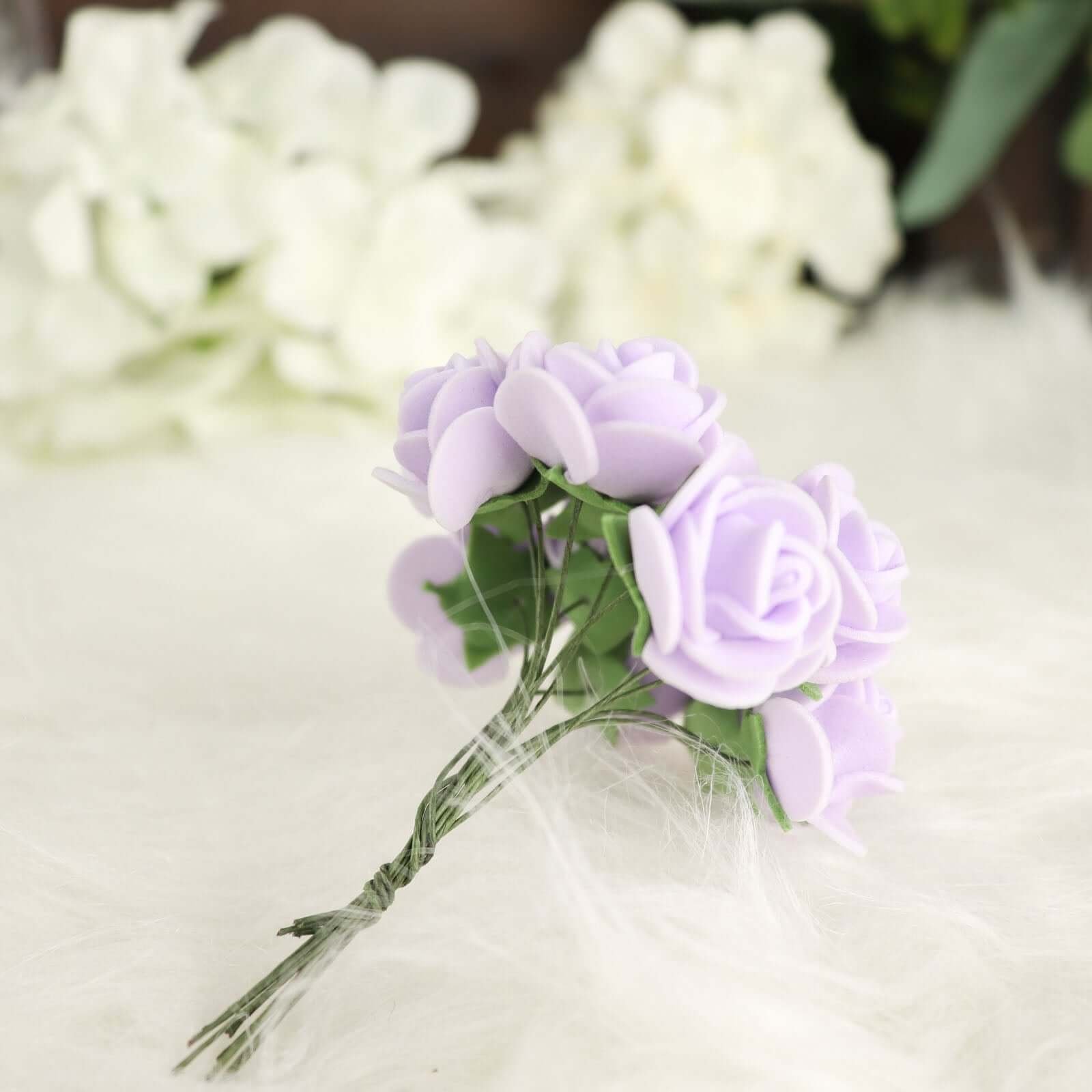 48 Roses Lavender Lilac Real Touch Artificial DIY Foam Rose Flowers With Stem, Craft Rose Buds 1