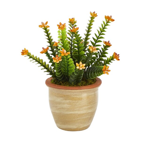 10 Flowering Sedum Succulent Artificial Plant in Ceramic Planter