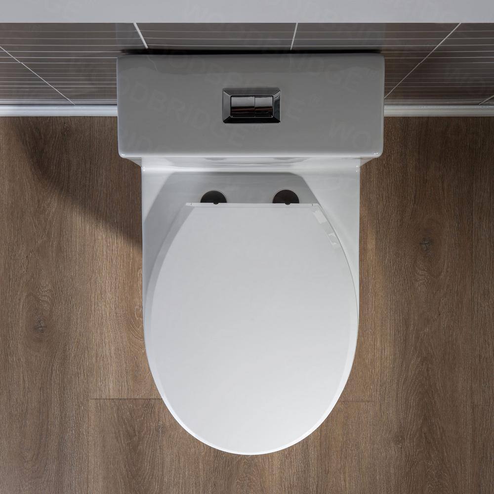 WOODBRIDGE Brick 1-Piece 1.11.6 GPF High Efficiency Dual Flush All-In-One Round Toilet in White with Soft Closed Seat Included HB0500-A