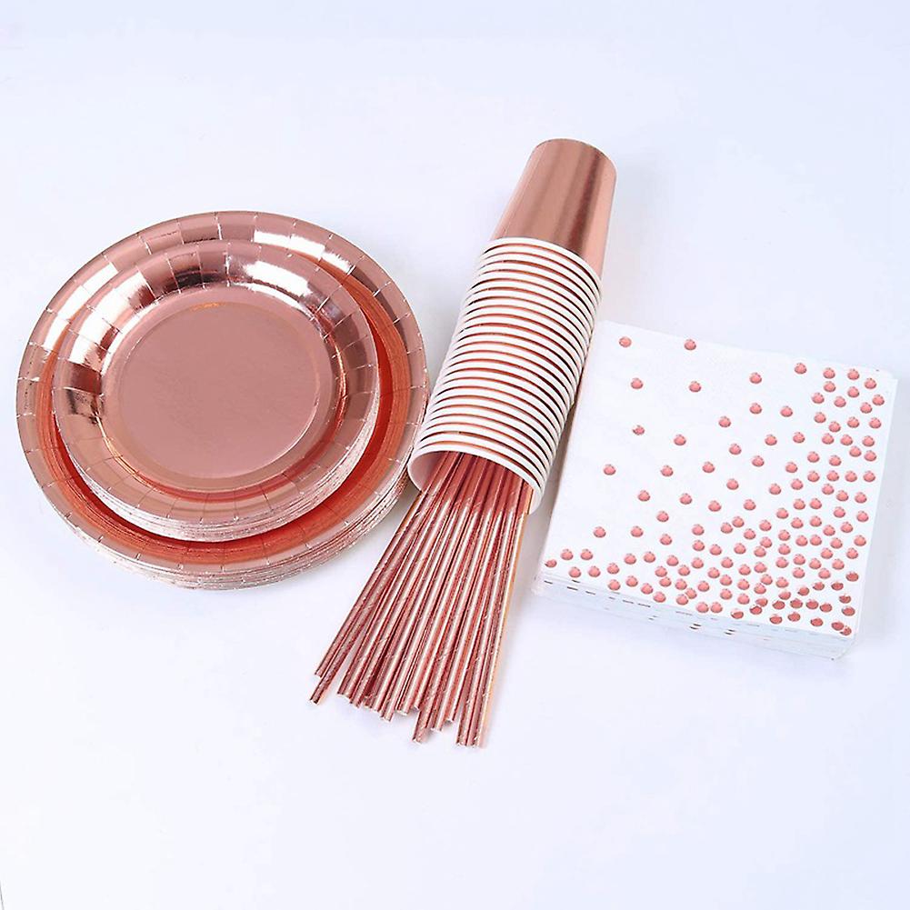 146pcs Rose Golden Paper Cups Plates Straws Set Tableware Birthday Party Decor Wedding Tableware Black