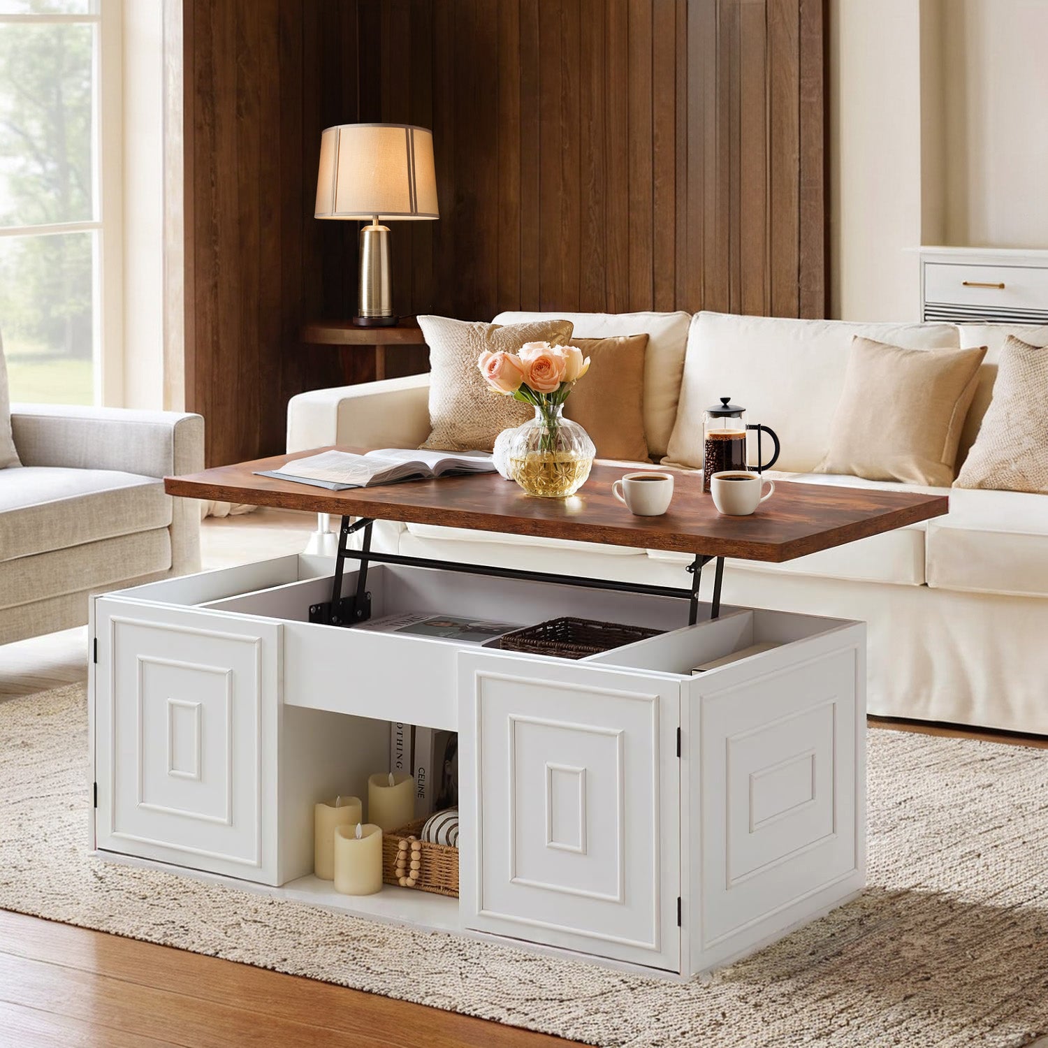 48 inches Farmhouse Lift Top Coffee Table with Hidden Storage