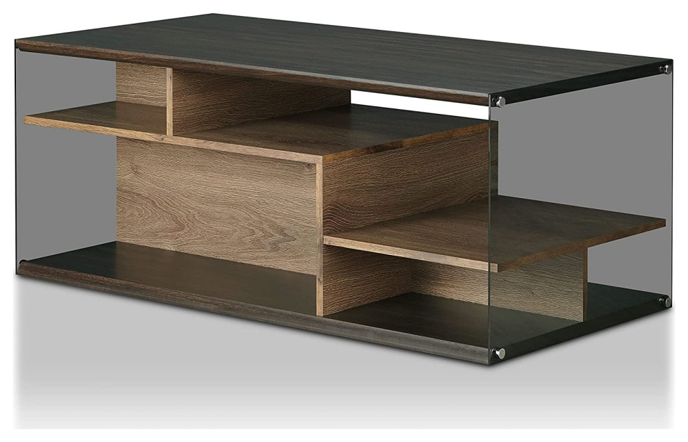 Contemporary Coffee Table  Side Glass Panels and Multiple Open Shelves  Wenge   Contemporary   Coffee Tables   by Decor Love  Houzz