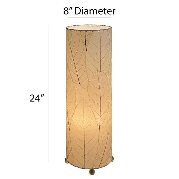 Handmade 24 Inch Cocoa Leaf Cylinder Table Lamp - 8 x 8 x 24