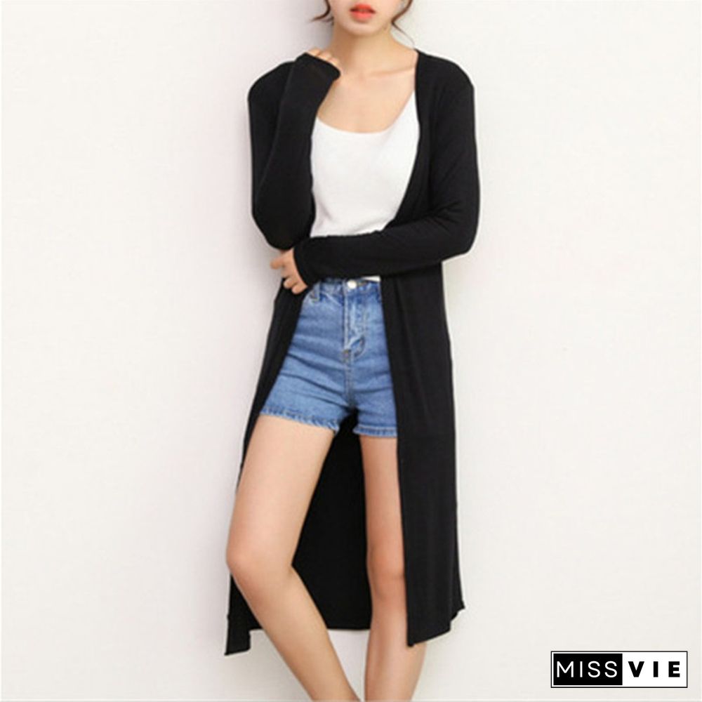 Women's Casual Fashion Long Modal Cotton Sweater Basic Cardigan Woman Soft Comfortable Simple Solid Color Loose Thin Cardigans Coat Jacket