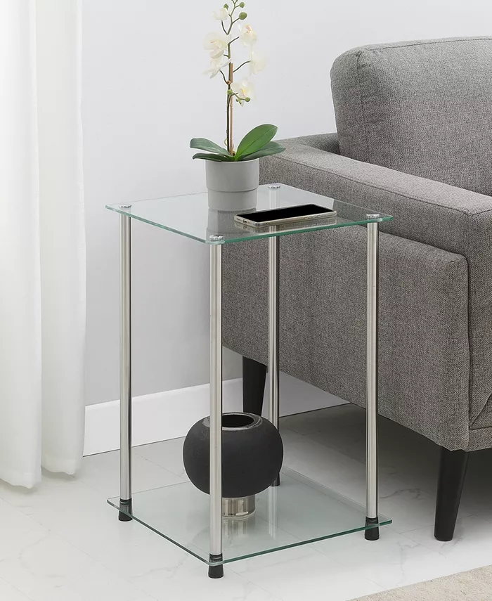 Convenience Concepts 15.75 Glass Designs2Go 2 Tier Square End Table