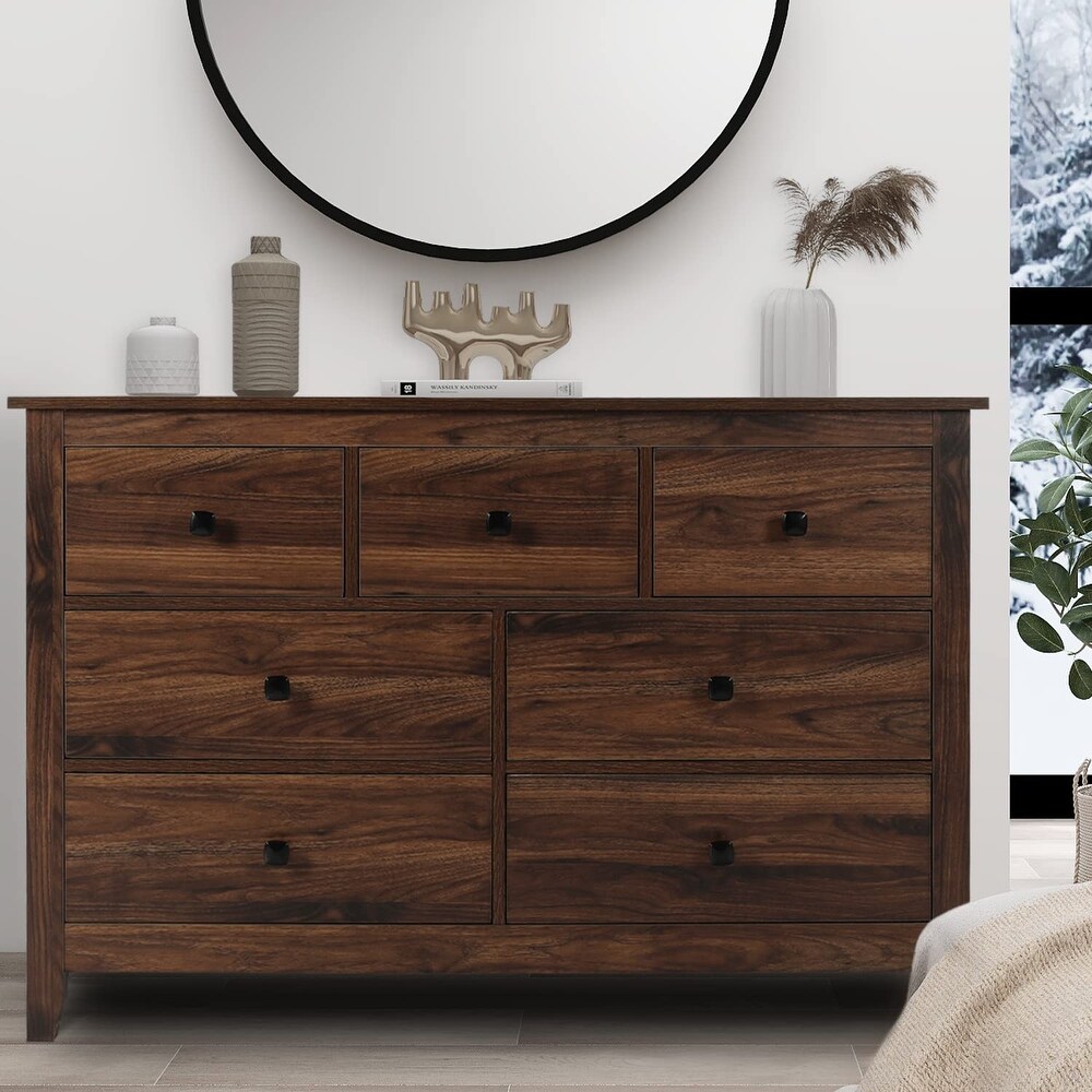 Dresser for Bedroom   Wooden Dresser  7  Drawer Storage Cabinet for Bedroom  Farmhouse Style Bedroom Furniture