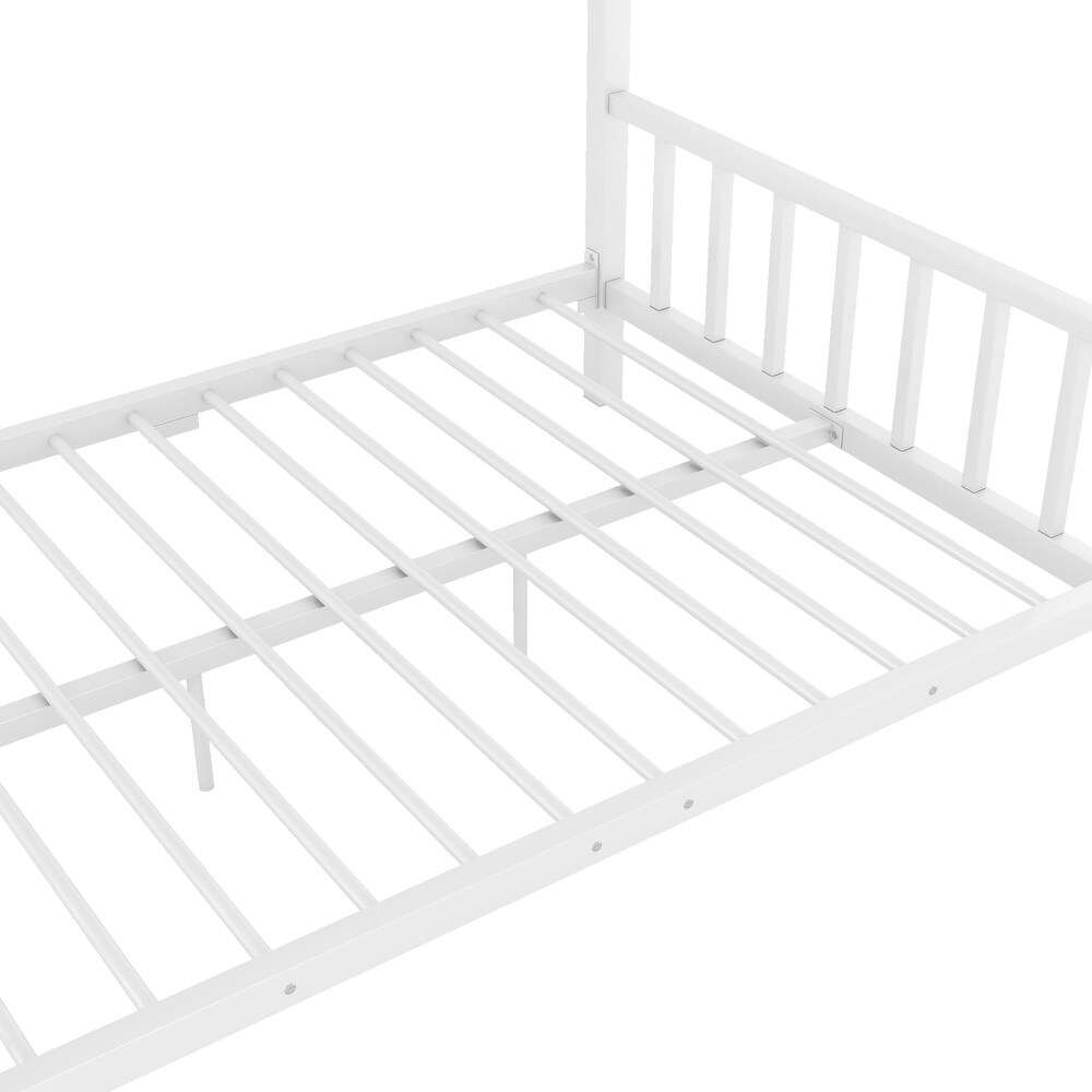 Full Size Metal House Platform Bed with Headboard and Footboard Roof Design Two Drawers Safe Guaranteed