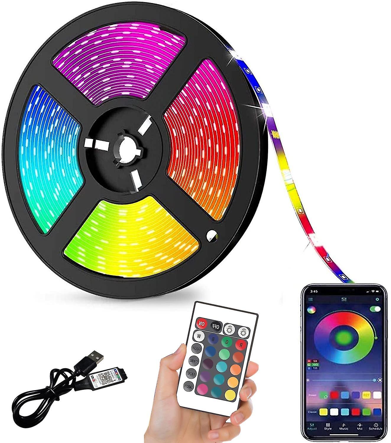 Led Strip Light Rgb Flexible Diode Tape Usb 2835 Luces 5v Music Bluetooth Infrared Control Lamp Tv Desktop Screen Decor 1m-20m