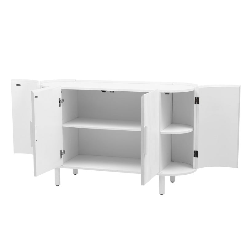 Modern Storage Cabinet Curved Design Sideboard with Adjustable Shelves  Suitable for Living Room Entrance  White