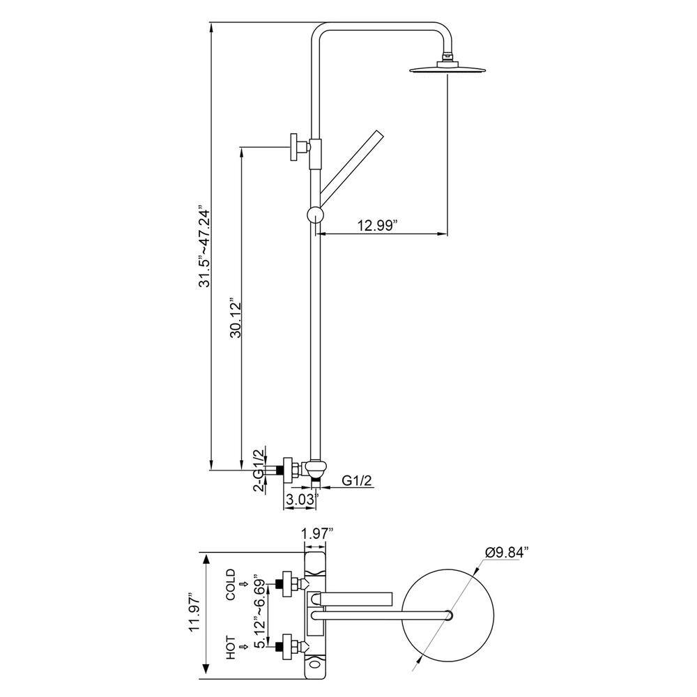 Tomfaucet Luxury Thermostatic 2-Spray Multi-function  Wall Bar Shower Kit with Hand Shower in Brushed Gold TFB0844BG