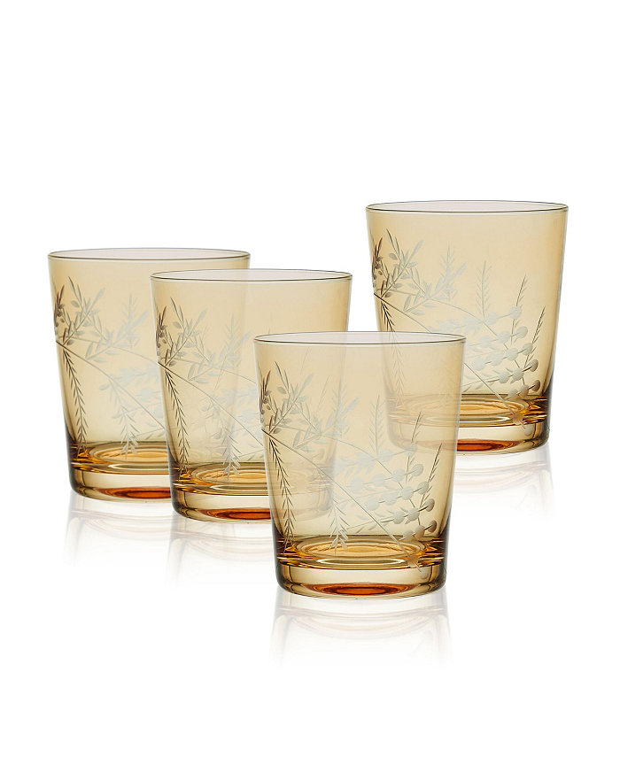 Fitz and Floyd Wildflower 12-oz Double Old Fashioned Glasses 4-Piece Set