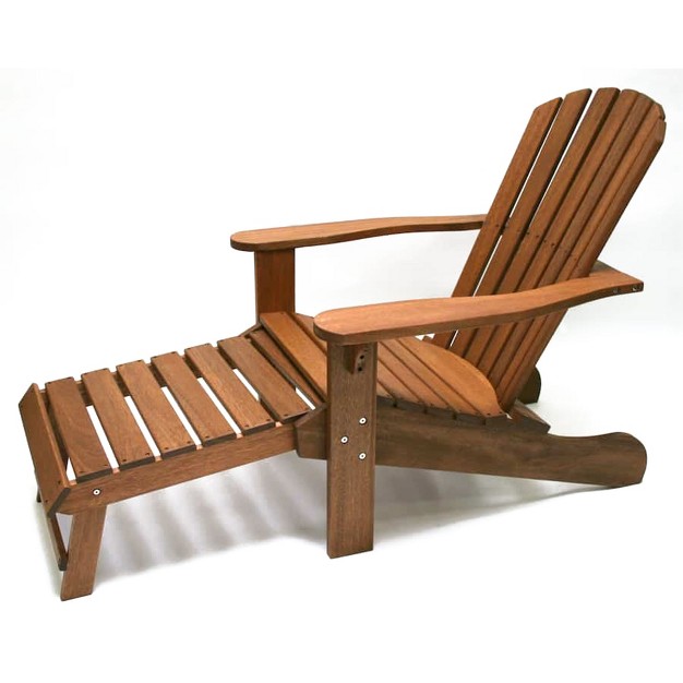 Outdoor Interiors Eucalyptus Wood Adirondack Chair With Built In Ottoman And Protective Plastic Foot Pads Ideal For Balcony Deck Or Patio Brown