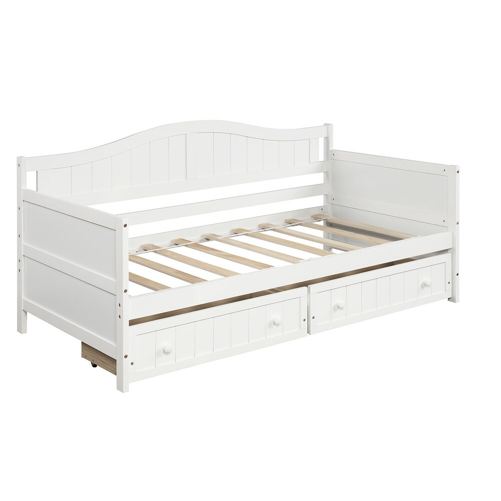 Twin Size Traditional Wood Daybed with 2 Drawers for Small Bedroom City Aprtment Dorm