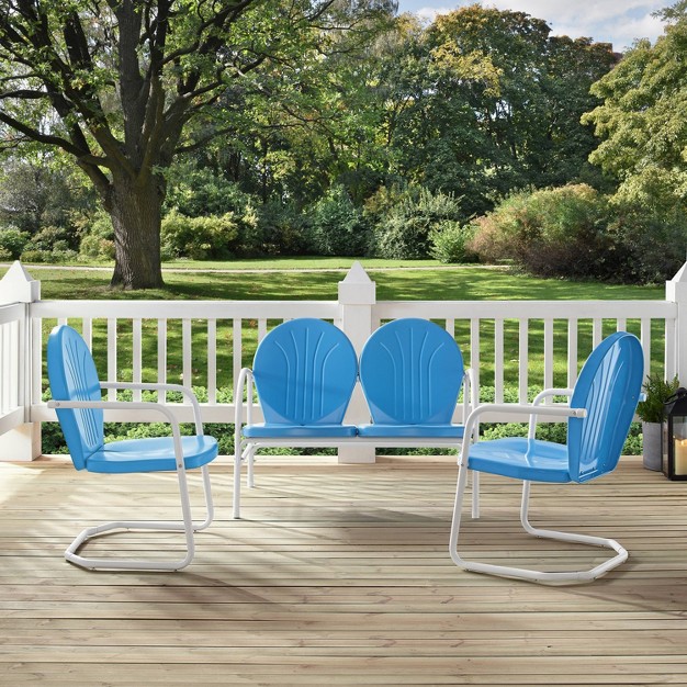 Griffith 3pc Outdoor Seating Set Sky Blue Crosley