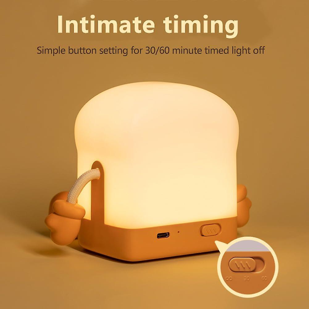 Cute Toast Led  Usb Rechargeable Bread   Lamp With   Dimmable Bedside Lamp