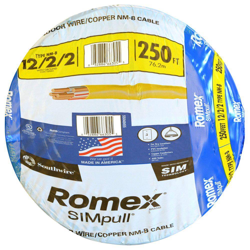 Southwire 250 ft. 1222 Solid Romex SIMpull CU NM-B WG Wire 55048455